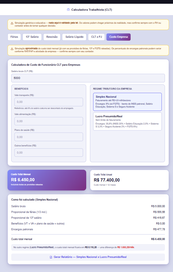 Calculadora Trabalhista (CLT)
